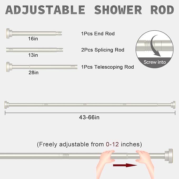 Thestoa Brushed Nickel Shower Curtain Rod Adjustable 43-66 inch, Anti-Rust - Image 5