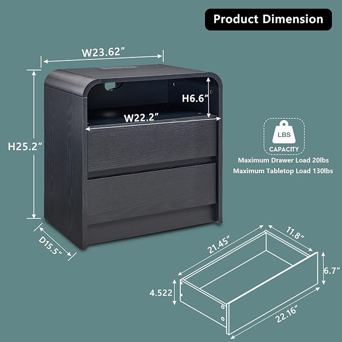 25" Tall Modern Nightstand - Image 2