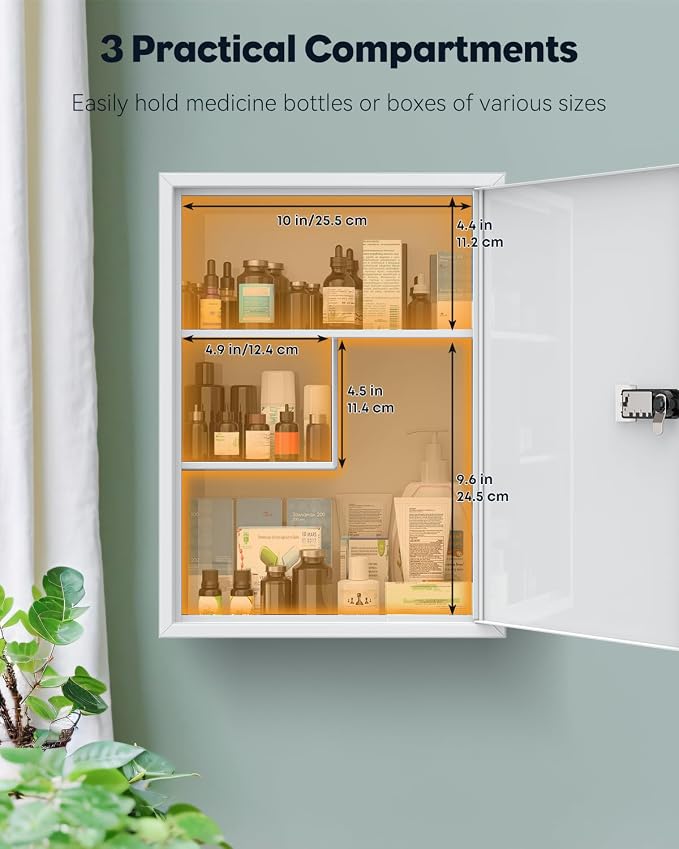 Uniclife Locking Medicine Cabinet, Medication Lock Cabinet - Image 3