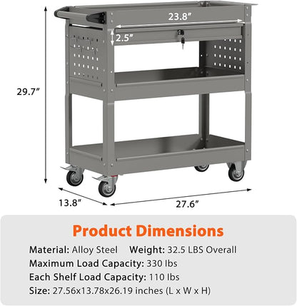 3 Tier Rolling Tool Cart with Drawers, Heavy Duty Utility Cart on Wheels - Image 7