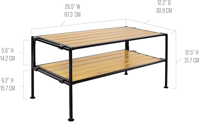 2-Tier Stackable 2" Slat Steel Frame Shoe Rack, 26.5" W x 12.2" D, Aspen | - Image 3