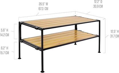 2-Tier Stackable 2" Slat Steel Frame Shoe Rack, 26.5" W x 12.2" D, Aspen | - Image 3