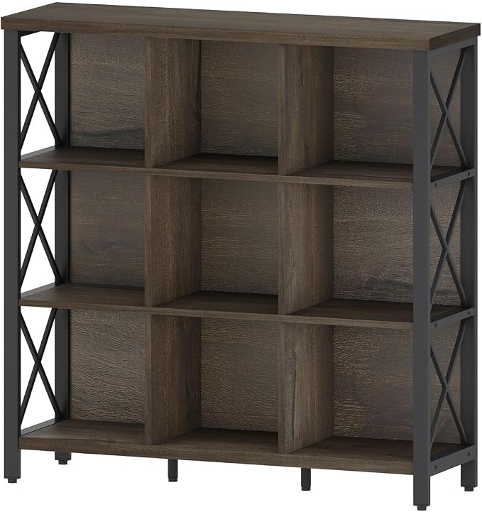 FATORRI 9 Cube Storage Bookshelf, Modern 4 Shelf Book Shelf, Wood and Metal - Image 9