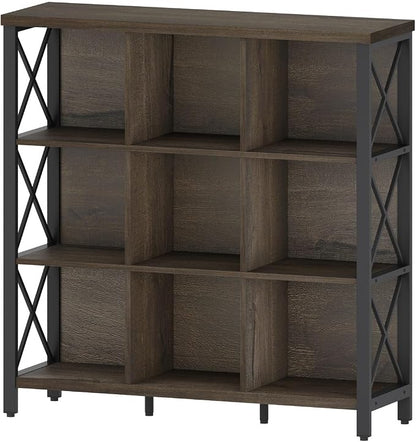 FATORRI 9 Cube Storage Bookshelf, Modern 4 Shelf Book Shelf, Wood and Metal - Image 9