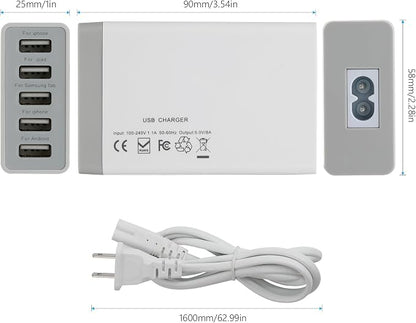 Desktop 5 Port USB Wall Charger 40W 8A, USB Hub Charging Station - Image 6