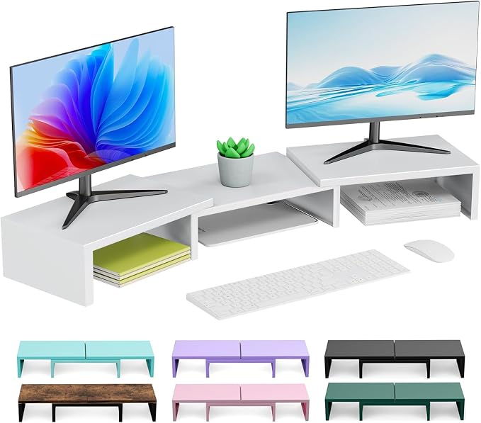 Dual Monitor Stand for Desk, Metal Computer Stand, Desk Shelf Riser, Desktop by OUTIOE