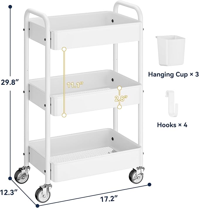 YASONIC Metal 3 Tier Rolling Cart - Image 6