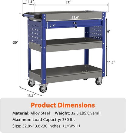 3 Tier Rolling Tool Cart On Wheels, Heavy Duty Utility Cart - Image 7
