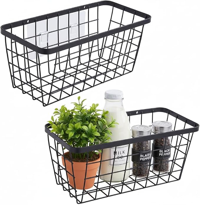 2 Pack Hanging Wall Basket Organizer Over the Cabinet Door Wire Baskets by HomeSpaceStorageBasket