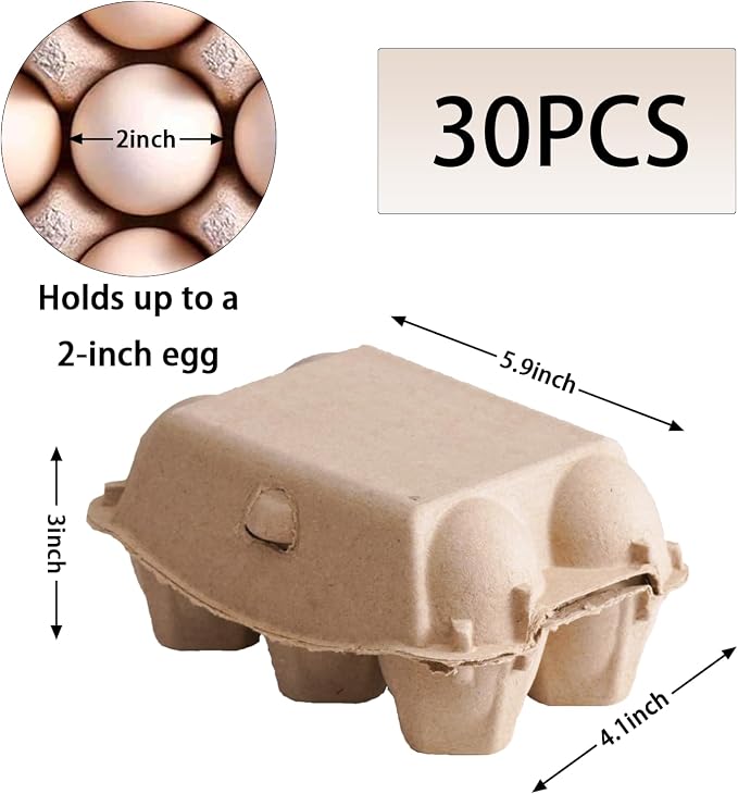 30 Pack Half Dozen Egg Cartons, Blank Natural Pulp Egg Carton Bulk 6 Count - Image 2