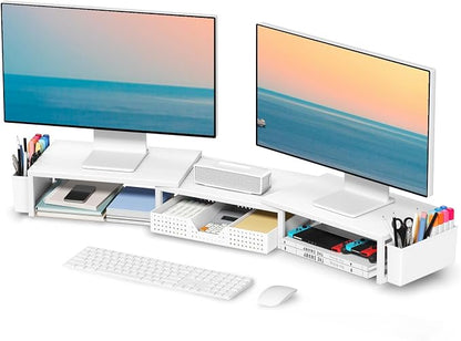 OPNICE White Dual Monitor Stand Riser, Metal Desk Organizers and Accessories by OPNICE