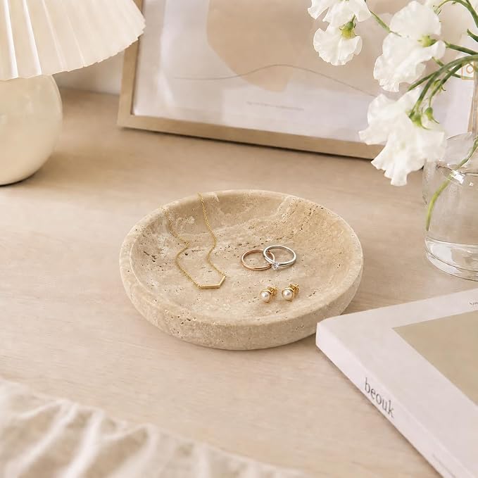 Small Natural Marble Jewelry Tray Key Plate Holder Dish Trinket Decor Catch All - Image 5