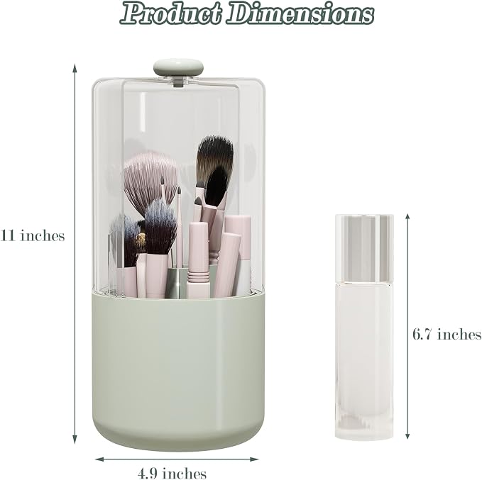 Makeup Brush Holder with Dustproof Cover, Sage Green - Image 2