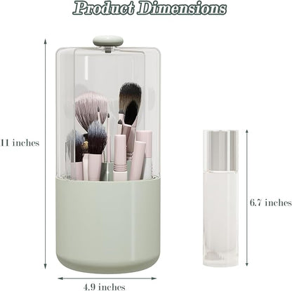 Makeup Brush Holder with Dustproof Cover, Sage Green - Image 2