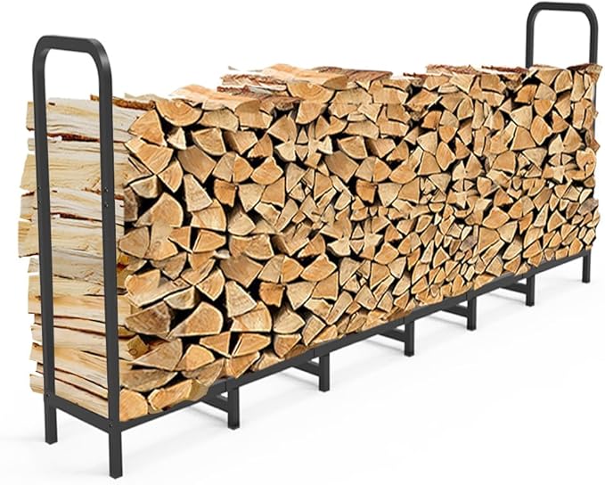 8ft Firewood Rack Holder, Adjustable Heavy Duty Fire Log Stacker Stand by FirewoodRack
