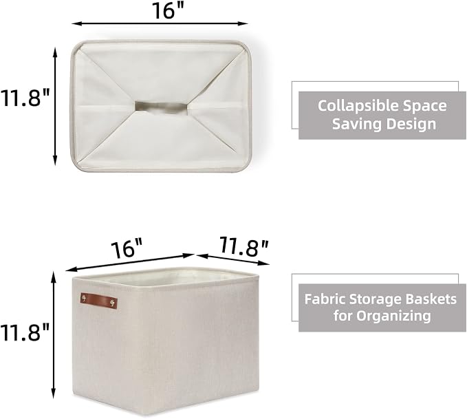 HNZIGE Large Canvas Baskets 16"×11.8"×11.8" Decorative Storage Bins - Image 2