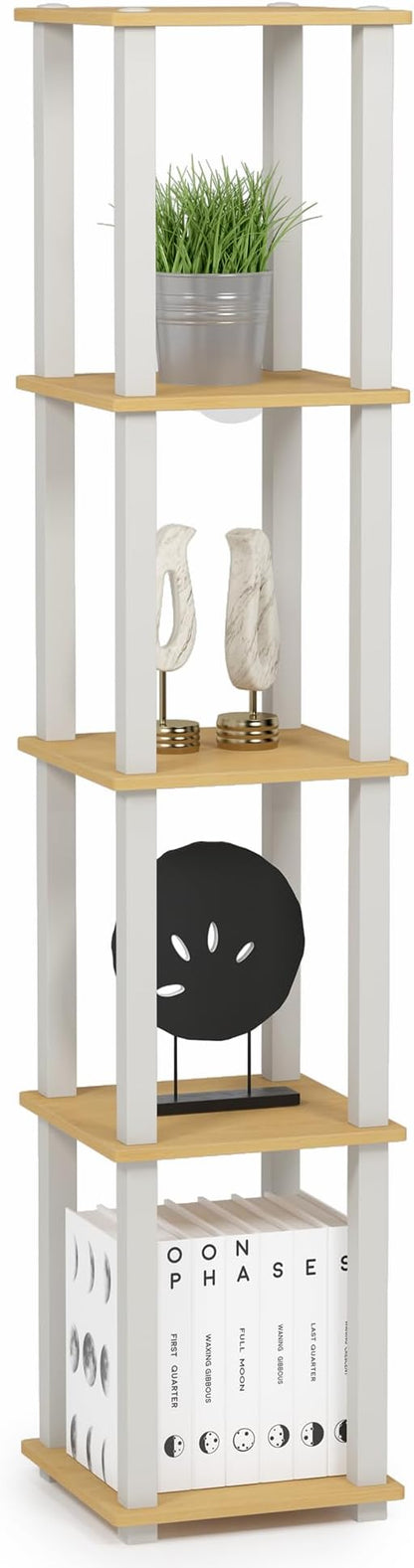 FURINNO Turn-S-Tube 5-Tier Corner Square Rack Display Shelf, Beech/White by Furinno-FitsYourSpaceFitsYourBudget