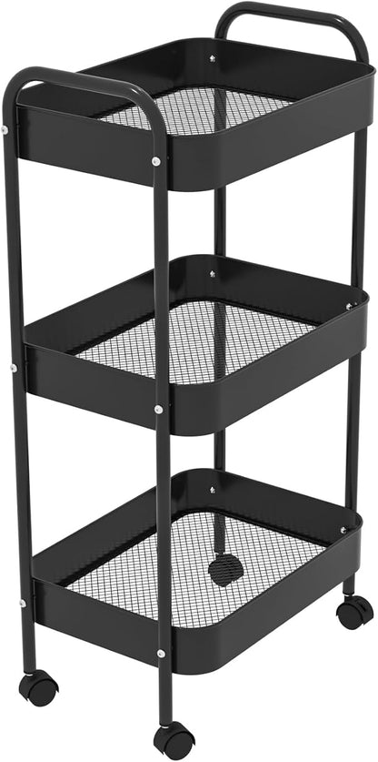 3-Tier Metal Utility Rolling Cart, Living Room, Movable Storage Organizer by Unknown