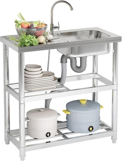 Outdoor Garden Free Standing Utility Stainless Steel Sink, Portable Single Bowl by Hymula