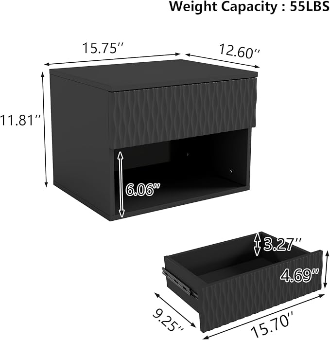Floating Nightstand Set of 2, Modern Bedside Tables - Image 2