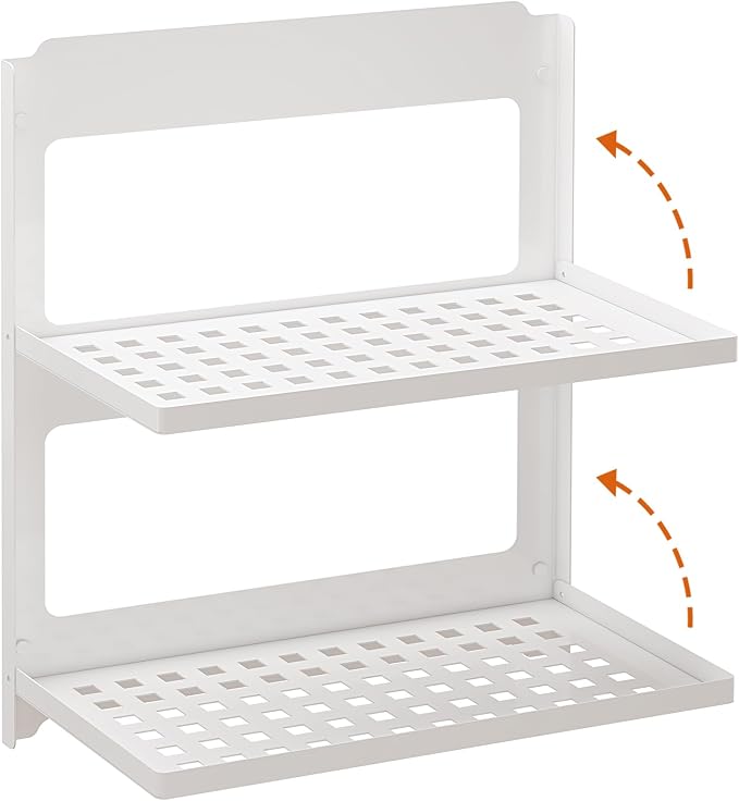 2-Tier Folding Metal Wall Shelf | Wall Mounted Stackable Floating Shelves | by SKIKEN