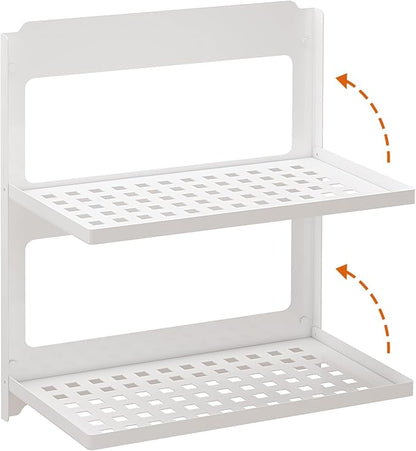 2-Tier Folding Metal Wall Shelf | Wall Mounted Stackable Floating Shelves | by SKIKEN