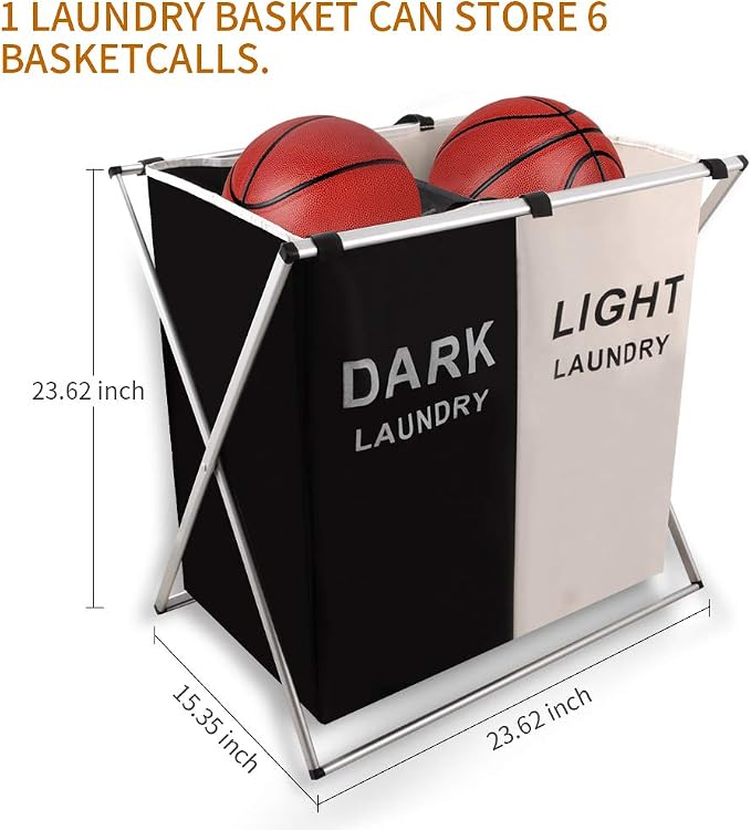 Nicesail Laundry Basket 2 Section Hamper Washing Storage Basket Bag, Folding - Image 5