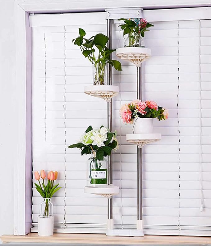 BAOYOUNI Indoor Window Plant Stand Metal Double Pole Storage Shelf Flower Pot - Image 2