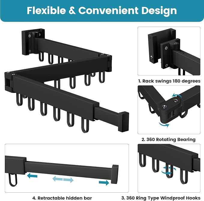 Abiglifty Clothes Drying Rack Wall Mounted, Laundry Drying Rack Collapsible - Image 3