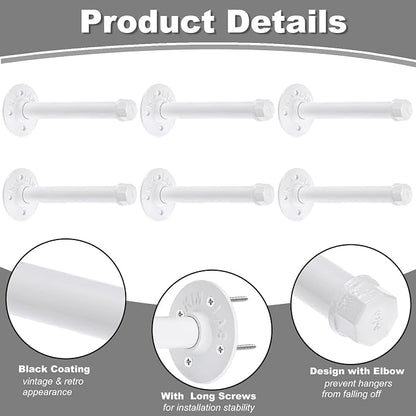 BTSKY 6 Pack Clothes Rack with Screws, 8 Inch Metal Industrial Pipe Clothes Bars - Image 8