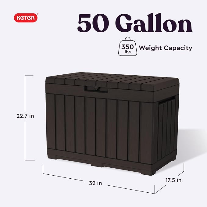 Keter Kentwood 50 Gal Outdoor Storage Box and Patio Side Table | Brown - Image 2