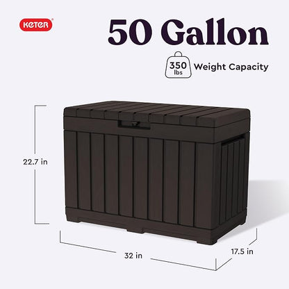 Keter Kentwood 50 Gal Outdoor Storage Box and Patio Side Table | Brown - Image 2