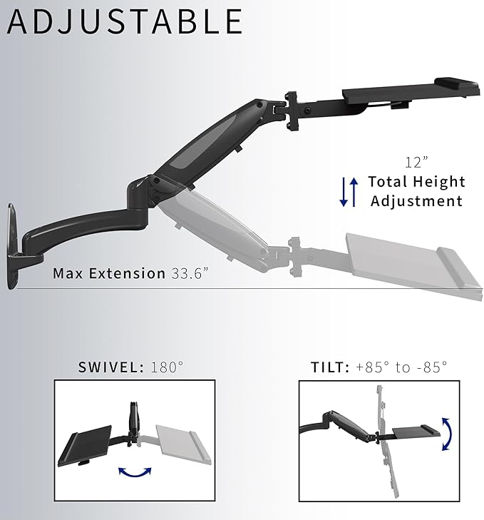 VIVO Sit-Stand 24 Inch Pneumatic Spring Keyboard and Mouse Tray Wall Mount - Image 4