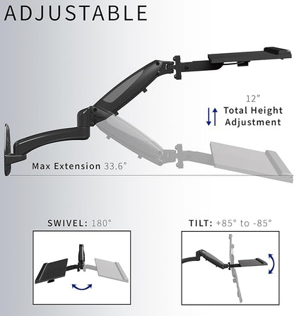 VIVO Sit-Stand 24 Inch Pneumatic Spring Keyboard and Mouse Tray Wall Mount - Image 4
