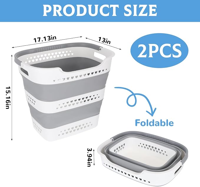 2 Pcs Collapsible Laundry Baskets - Image 2