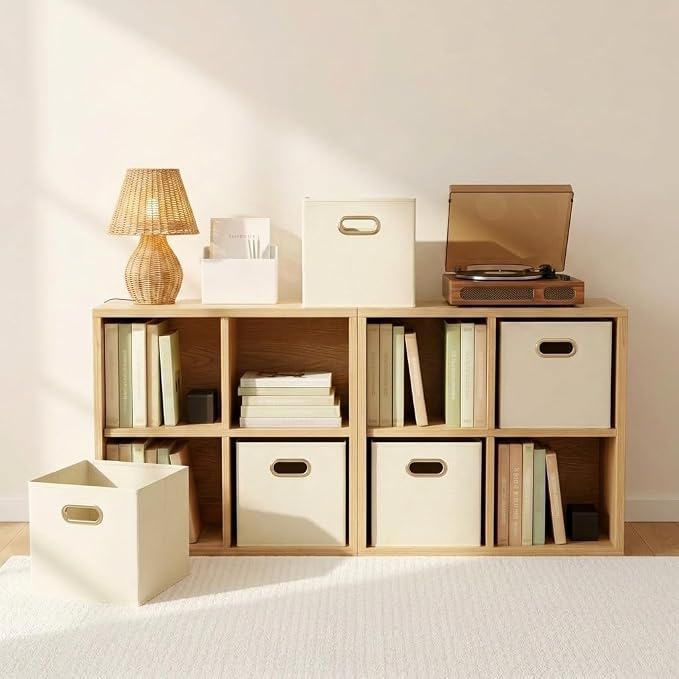 Fabric Storage Bins 6 Piece Set, Strong Poly-Woven Fabric, Sturdy Chipboard - Image 6