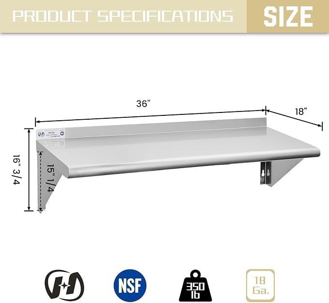 HALLY SINKS & TABLES H Stainless Steel Shelf 18 x 36 Inches, 350 lb, Commercial - Image 3