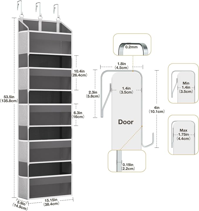 Over the Door Organizer with 5 Front & 10 MeshSide Pockets, 50LB Capacity Extra - Image 8