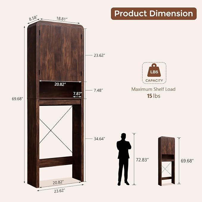 Over the Toilet Storage Cabinet, 69.69" Curved Bathroom Storage Organizer - Image 2