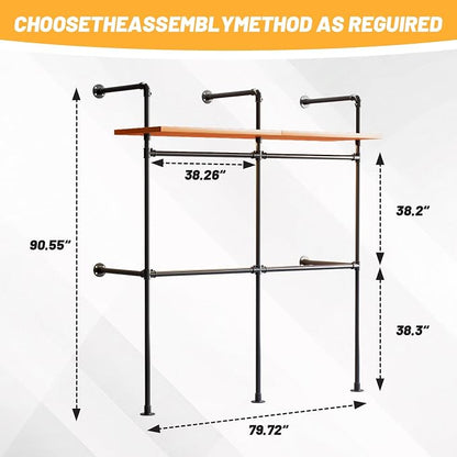 Industrial Pipe Clothing Rack, Reversible 79.7” Clothes Rack - Image 2