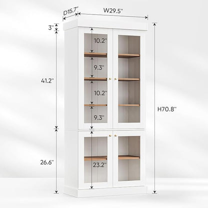 ivaniti 70.8" Bookshelf with Glass Doors, Farmhouse Modular Bookcase with - Image 2