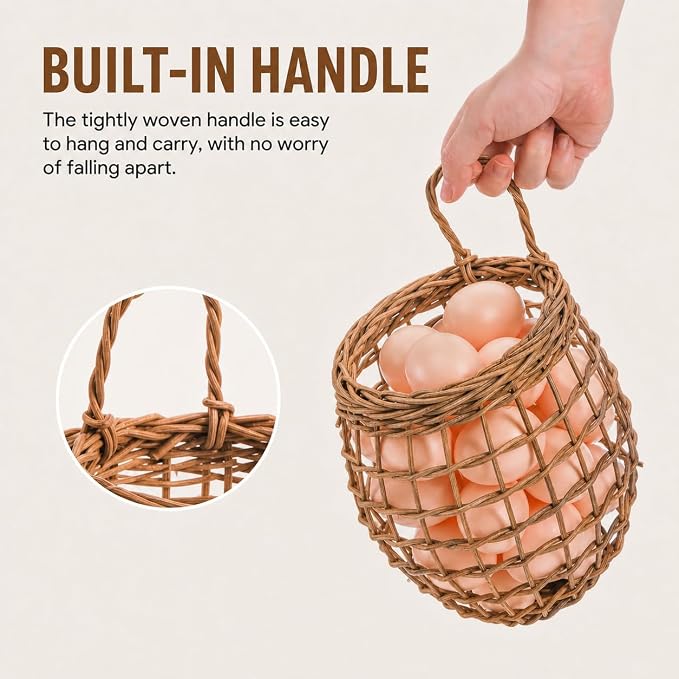 Elsjoy Set of 2 Hanging Onion Basket, Wall Mount Small Wicker Baskets - Image 3