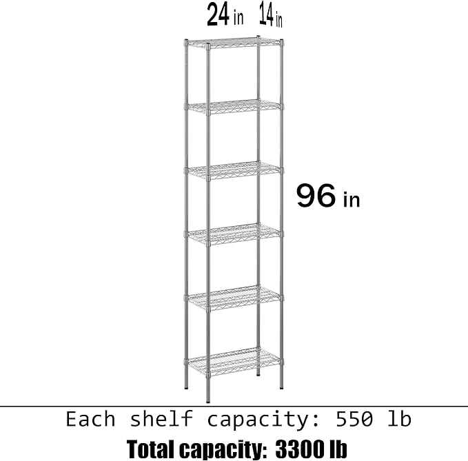 14" Deep x 24" Wide x 96" Height Wire Shelving Kit | 6-Tier | NSF Commercial - Image 3