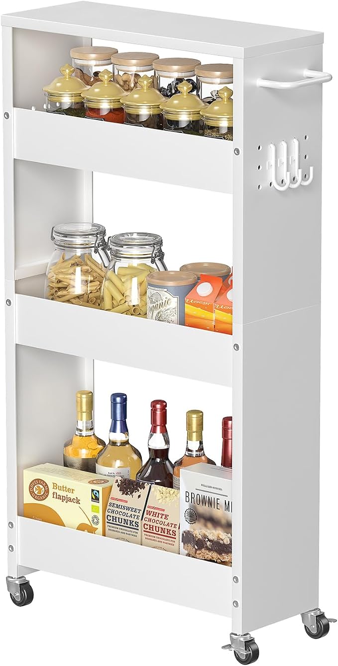 Slim Storage Cart, 4-Tier Kitchen Rolling Cart Narrow Storage Cabinet by CHLORYARD