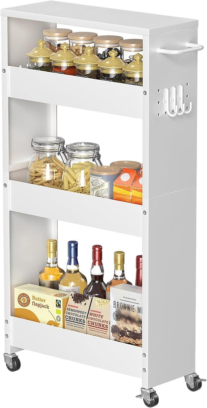 Slim Storage Cart, 4-Tier Kitchen Rolling Cart Narrow Storage Cabinet by CHLORYARD