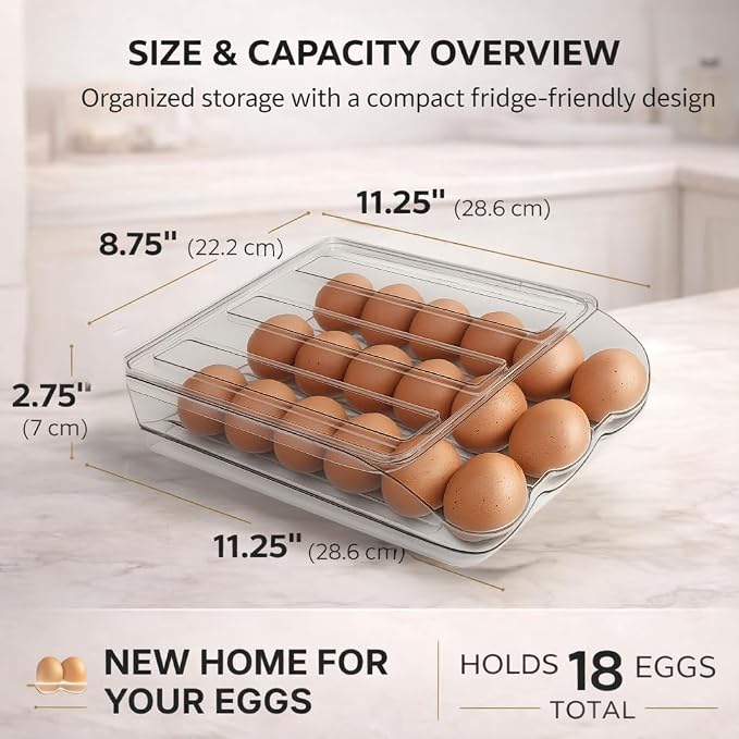 Egg Holder for Fridge with Rolling Auto Dispense, Egg Dispenser for Refrigerator - Image 2