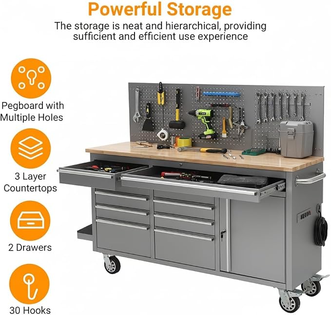 GarveeTech 61-Inch Rolling Tool Chest, 10-Drawer Heavy Duty Garage Workbench - Image 5