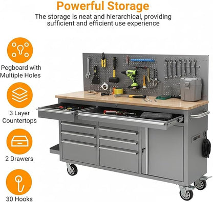 GarveeTech 61-Inch Rolling Tool Chest, 10-Drawer Heavy Duty Garage Workbench - Image 5