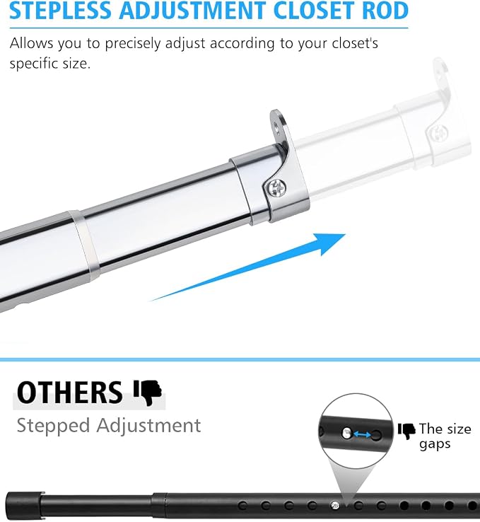 Premium Chrome Oval Closet Rod for Hanging Clothes 52 to 70 Inch, Includes End - Image 4
