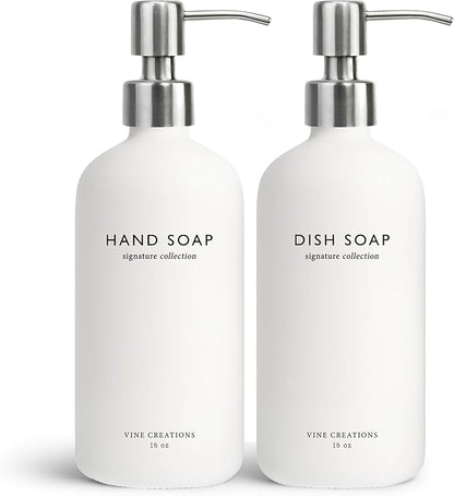 Vine Creations White Glass Soap Dispenser Set, Dish Soap and Hand Soap by VineCreations